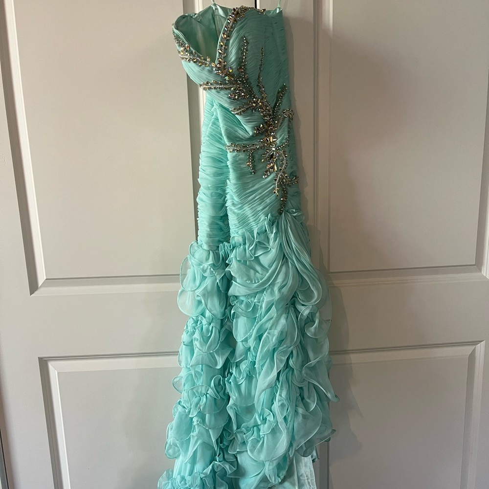 Blue ruffled formal dress